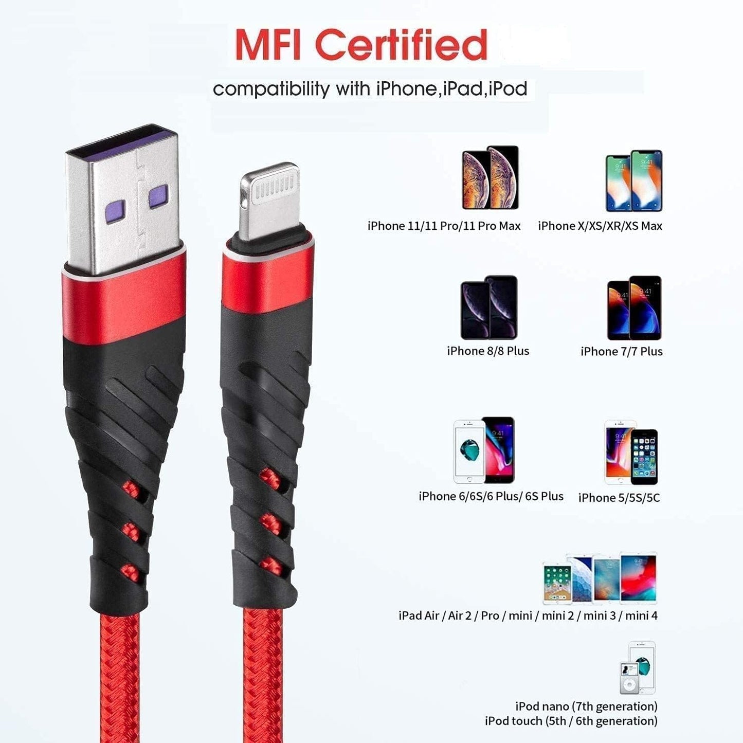 (2 Pack) Long Iphone Charger 10Ft for [Mfi Certified], 10 Foot Lightning Cable Fast Charging Cord 10 Feet for Iphone 13/12/12 Pro/11/11 Pro/11 Pro Max/Xs/Xs Max/Xr/X/8/8 Plus/7/7 Plus/6 Plus